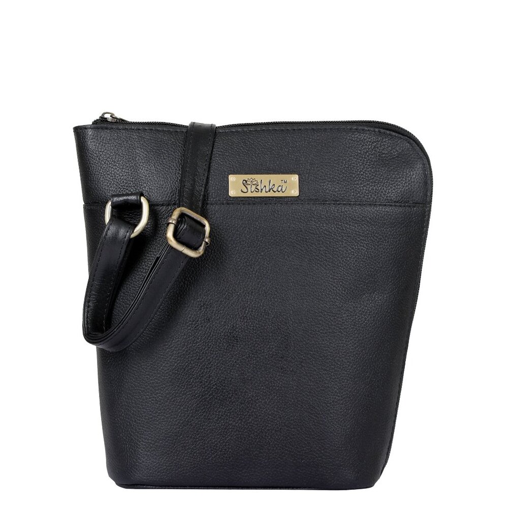 Black Genuine Leather Crossbody Sling Bag for Women–Over The Shoulder Belt Purse